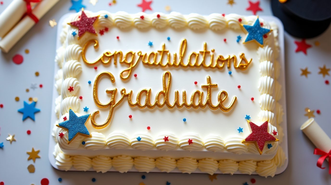 Easy Graduation Sheet Cake with Buttercream Stars