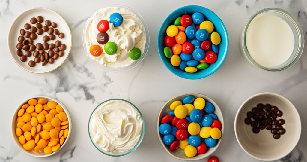  ingredients for M&Ms Cool Whip & Pudding Frosting