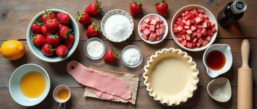 fresh ingredients for a strawberry-rhubarb pie