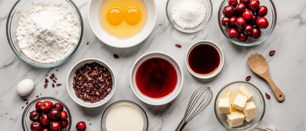 the key ingredients for Cherry Hibiscus Éclairs